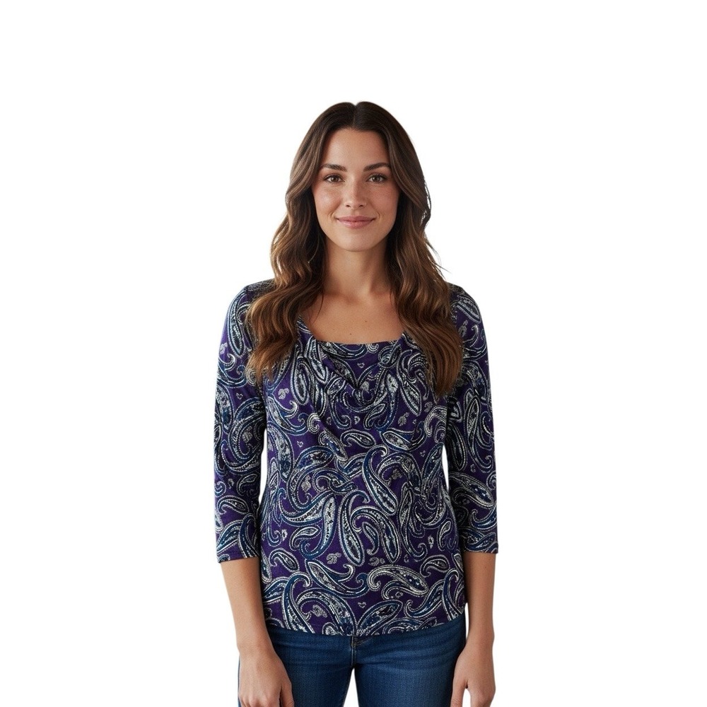 Michael Kors Purple 3/4 Sleeve Italian Paisley Blouse MEDIUM Normcore Academia